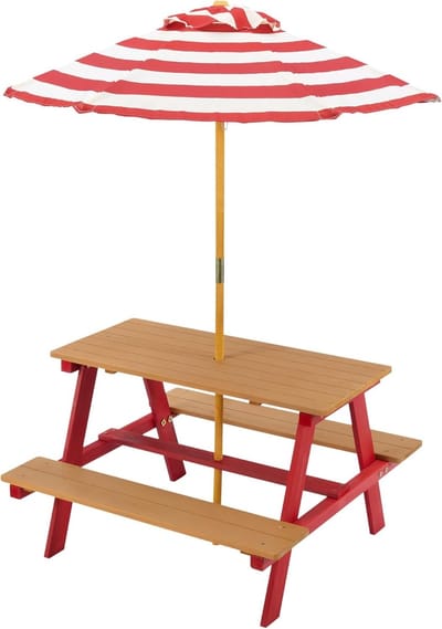 Picknicktafel Kinderen - Buiten Speeltafel - Spelen en Eten - Inclusief Parasol - 120 x 120 x 143 cm - Rood