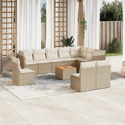 vidaXL - 11-delige - Tuinset - met - kussens - poly - rattan - beige