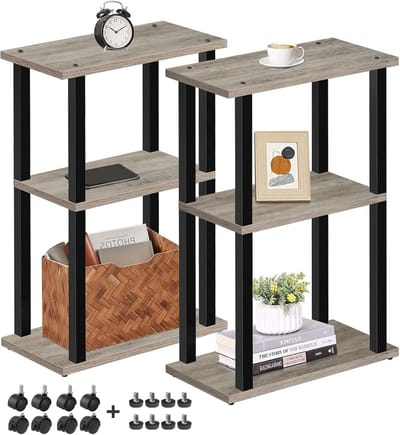 Set van 2 Smalle Bijzettafels met Wielen voor Woonkamer en Slaapkamer