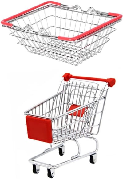 Speelgoed Winkelmandje - Winkelwagen Kinderen - Fantasiespel Boodschappen - Roestvrij Staal - 4.5 Inch - Rood Zilver