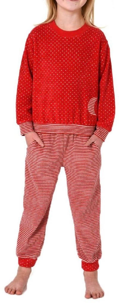 Badstof pyjama voor jongens met manchetten, warme kinderpyjama in leuke gestreepte look