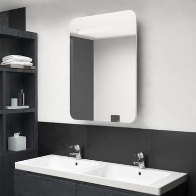 vidaXL - Badkamerkast - met - spiegel - en - LED - 60x11x80 - cm - glanzend - wit