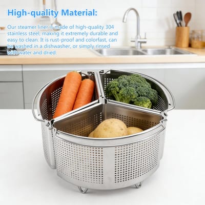 3-delige roestvrijstalen pannenset met siliconen handschoenen, 18 x 18 x 11 cm, roestvrijstalen zeef met handvat en bodem, pannenverdelers voor pasta, groenten en kleine zeevruchten