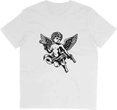 Satirisch T Shirt - Cupido met Pistolen - Grappig Cadeau voor Heren en Dames - Wit - S