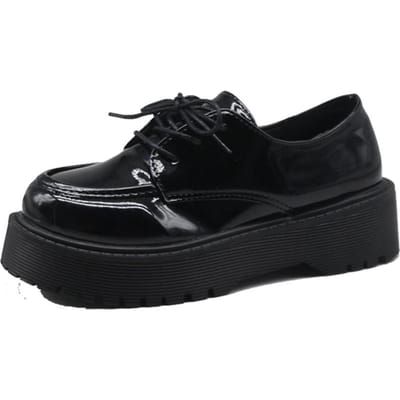 Petites chaussures en cuir noir pour femmes, style britannique, printemps et été, nouvelles chaussures rétro à semelles épaisses Lok Fu à grosse tête JK 36 black