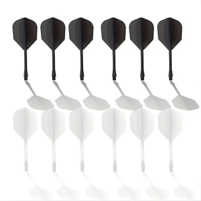 Dart Shafts en Flights Set 12 Stuks – 2BA Geïntegreerde Dart Flights – K Flex Stijl – PC Dart Shafts – Wit & Zwart – Dart Accessoires