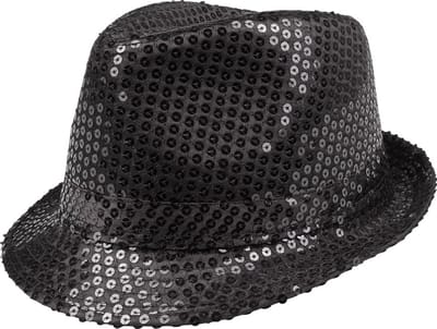 Boland - Hoed Popstar sequins zwart Zwart - 59 - Volwassenen - Unisex - 80's & 90's - Disco