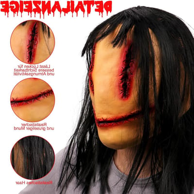 Horror Halloween Masker met Haar voor Volwassenen - Realistisch Creepy Vrouwelijk Spookmasker van Latex voor Feest en Carnaval, Perfect voor Griezelen en Verkleedpartijen