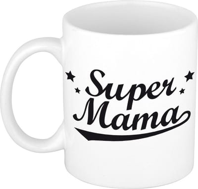 Bellatio Decorations Super mama mok keramiek - 300 ml - beker - magnetronbestendig - vaatwasmachinebestendig - Moederdag cadeau