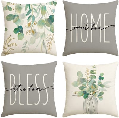 Allecto - Eucalyptus Leaves Kussenhoezen - Set van 4 - Decoratie voor woonkamer - 45x45 cm - Lente Kussenhoezen - Perfect voor elke gelegenheid
