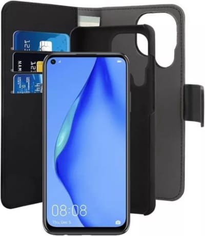 Puro, Hoesje geschikt voor Huawei P40 Lite - 2-in-1 Folio met Magnetische Backcover & Kaarthouder, Zwart