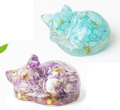 Allecto - Slapende Kristallen Kat Ornamenten - Decoratieve Standbeelden - Mini Beeldjes - Set van 2 - Kristal - Perfect voor thuisdecoratie - Glanzend