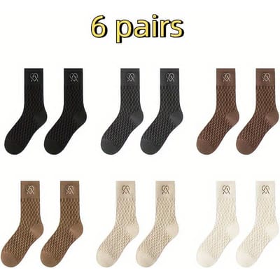 6 stuks Dames Gezellige Dikke Sokken tot Halve Kuit - Warme, Ademende & Zachte Uni Kleur Winter Sokken met Elegante College Stijl, Leuke Sokken One-size black