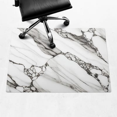 Wallfluent - Vloerbeschermer Marmeren Aderen - 100x70 cm - Zwart En Wit Bureaustoelmat - Rechthoekig - Vloerbeschermer Harde Vloer-Stoel Mat-Kantoordecoraties - Organisch marmerpatroon
