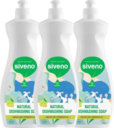 Siveno Natuurlijk Afwasmiddel - 3X 500ML- Kwartaal pakket - Vrij van chemicaliën - Azijn basis - Neutraal - 100% natuurlijke ingrediënten -Parfum vrij en Biologisch afbreekbaar - Vegan - Veilig te gebruiken voor babyspullen - Dierproefvrij