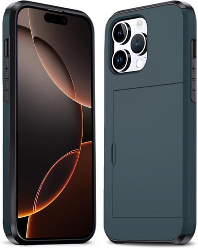 Hoesje Geschikt voor iPhone 16 Pro Hoesje Pasjeshouder Shockproof Hard Case - Hoesje Geschikt voor iPhone 16 Pro Hoes Met Kaarthouder - Donkerblauw