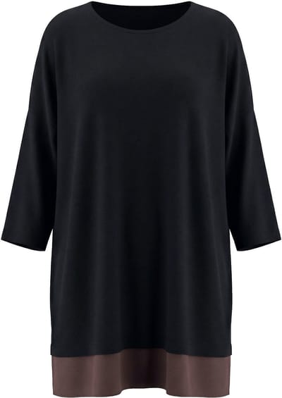 Ulla Popken - Dames - Trui chiffonzoom boothals 3/4-mouw - Zwart - Maat 46+