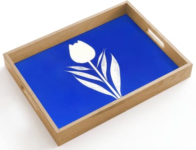 Dienblad hout 40x30 cm - Schootdienblad - Tulp - Minimalistisch - Bladeren - Wit - Borrelplank rechthoek - Plateau dienbladen