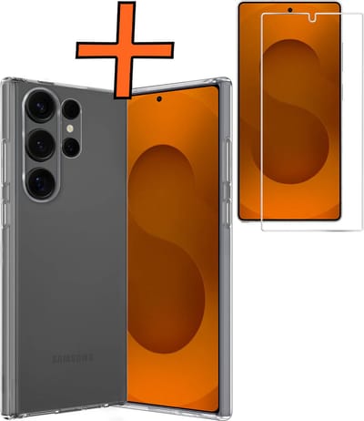 Hoes - Met Screenprotector - Geschikt voor Samsung Galaxy S25 Ultra - Sterk & Shockproof - Back Cover - Siliconen Case - Telefoon Hoes - Transparant