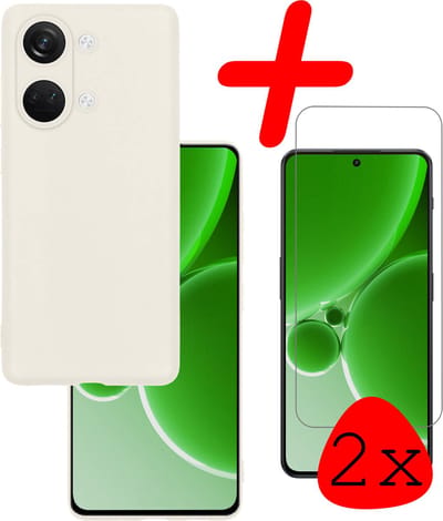Hoesje Met 2x Screenprotector - Geschikt voor OnePlus Nord 3 - Sterk & Shockproof - Back Cover - Siliconen Case - Telefoon Hoes - Wit