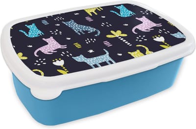 Broodtrommel Blauw - Lunchbox - Brooddoos - Design - Jungle - Luipaard - Dieren - 18x12x6 cm - Kinderen - Jongen
