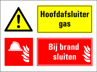 Hoofdafsluiter gas afsluiten bij brand bord 280 x 210 mm - kunststof