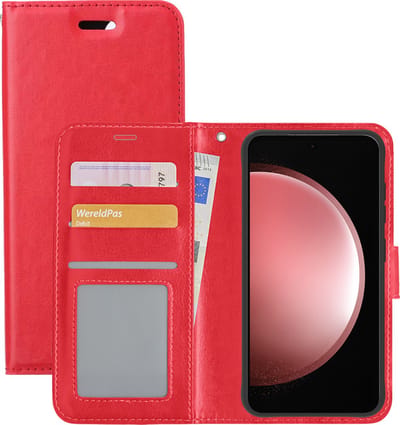 Hoesje - Met Pasjeshouder - Geschikt voor Samsung Galaxy S23 FE - Luxe Bookcase Portemonee - Flip Case - Kunstleer Book Case - Flipcase - Book Cover - Walletcase - Portemonneehoes - Rood