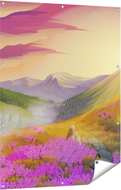 Gards Tuinposter Lavendel Bloemen in de Bergen - Abstract - 90x120 cm - Tuindoek - Tuindecoratie - Wanddecoratie buiten - Tuinschilderij