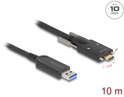 Delock Active Optical Cable USB 10 Gbps Type-A male to USB Type-C™ male with screws on the sides 10 m