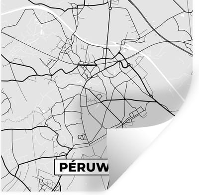 Muurstickers - Sticker Folie - Stadskaart – Zwart Wit - Kaart – Péruwelz – België – Plattegrond - 100x100 cm - Plakfolie - Muurstickers Kinderkamer - Zelfklevend Behang XXL - Zelfklevend behangpapier - Stickerfolie