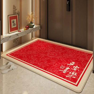 Rode Feestelijke Vloermat in Chinese Stijl voor Entree Deur, Vlekbestendig, Huishoudelijk Schrapen en Stofverwijdering, Kennel Fluweel Balkon Antislip Tapijt 100*100cm red