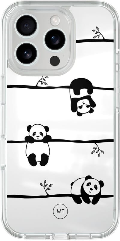 Hybride hoesje geschikt voor iPhone 16 Pro - Panda - Extra bescherming - Luxe beschermhoes - TPU case - Transparant, Zwart, Wit - Mooie Telefoonhoesjes