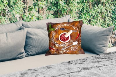 Buitenkussen - Vijzel - Kruiden - Lepels - Specerijen - Bruin - Peper - 45x45 cm - Weerbestendig