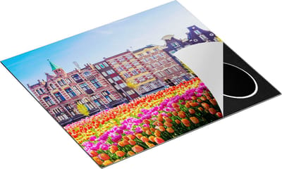 Chefcare Inductie Beschermer Amsterdamse Huisjes met Tulpen - Kleur - 60x50 cm - Afdekplaat Inductie - Kookplaat Beschermer - Inductie Mat