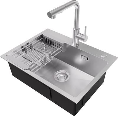 CECIPA max Spoelbak RVS 60x45CM - Spoelbak Keuken Met Uittrekbare Uitloop Keukenkraan - Multifunctionele Spoelbak - Spoelbak Met Afdruiprek - Spoelbakken Keuken - Wasbak Keuken - RVS
