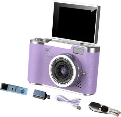 Ynkkvre - 4K Digitale Camera - 4K Ultra HD CCD Digitale Camera - Denver Digitale Camera Full HD - Selfiecamera - 48 Megapixel Lens - 2.4-inch Draaibaar Scherm - 8x Digitale Zoom - Compleet Accessoirepakket - Paars