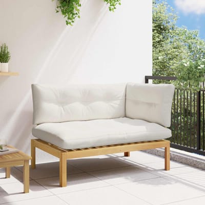 vidaXL - Hoek - Sofa - Eenheid - Licht - Acacia - en - Crèmekleurig - Wit - Acaciahout