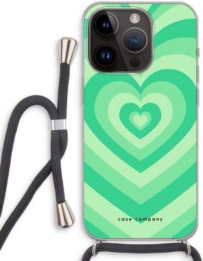Case Company® - Hoesje met koord geschikt voor iPhone 14 Pro hoesje met Koord - Hart Groen - Telefoonhoesje met Zwart Koord - Bescherming aan alle Kanten en Over de Schermrand