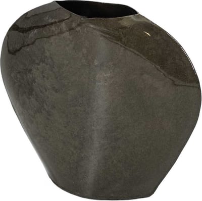 HomeBound by KY | Metalen vaas olive | 23x12x20cm | bloemenvaas metaal olijfkleur