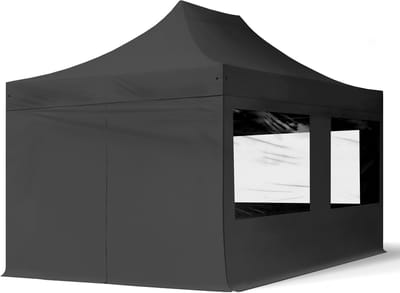 3x4,5 m Easy Up partytent Vouwpaviljoen, ECONOMY staal 30mm met zijwanden (panorama), zwart