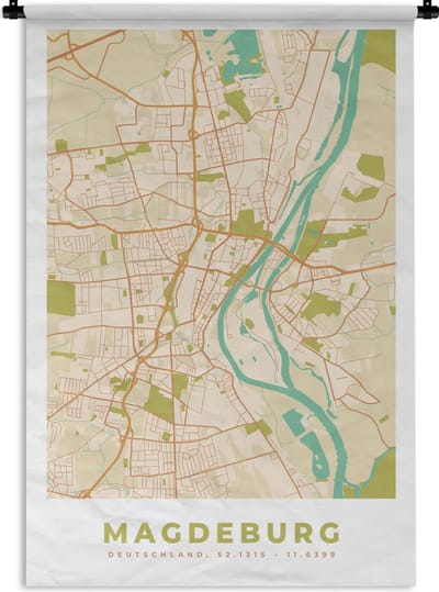 Wandkleed - Wanddoek - Kaart - Magdeburg - Vintage - Plattegrond - Stadskaart - 120x180 cm - Wandtapijt