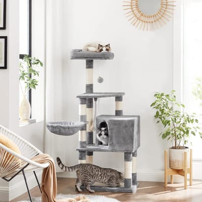 Kattenklimboom - Met krabpaal - Met grot en ligplaatsen - Lichtgrijs