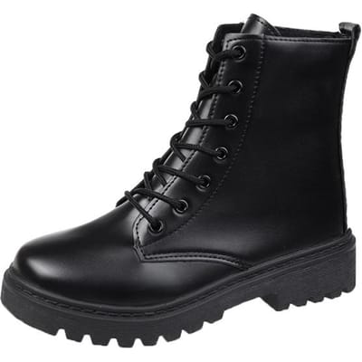Schoenen Vrouw Mode Enkel Dameslaarzen Platform PU Moderne Laarzen Vrouwen Ronde Neus Vetersluiting Fretwerk Hak Schoenen Vrouwen Zapatos 40 zwart