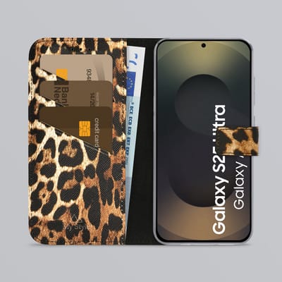 My Style Telefoonhoesje geschikt voor Samsung Galaxy S25 Ultra Hoesje | My Style Flex Wallet Bookcase Portemonnee | Pasjeshouder voor 3 Pasjes | Telefoonhoesje voor Pinpas / OV Kaart / Rijbewijs - Wild Leopard | Bruin