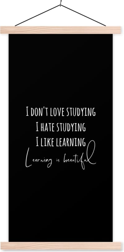 Posterhanger incl. Poster 60x120 cm - Schoolplaat - Quote - Studeren - Leren - Textielposter - Blanke latten