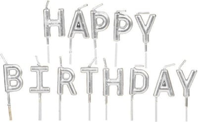 Urban Living - verjaardagskaarsen - Happy Birthday - zilver - 10 cm