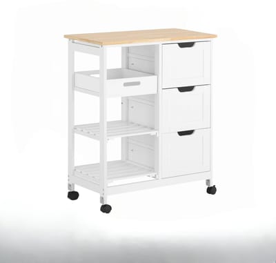 Stervia Keukentrolley - Serveerwagen - Keukenwagen - Inclusief Wieltjes En Rem - 3 Laags - Wit/Lichtbruin - 34 x 64 x 84 cm