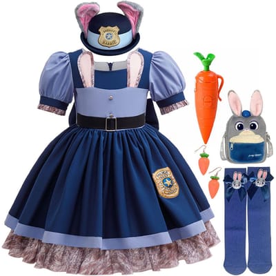 Film Zootopia 2 Dapper Schattig Konijn Judy Kostuum Voor Baby Meisje Rollenspel Judy Hopps Konijn Verkleed Jurk Poppen Set 2-10 Jaar 4T(TAG 120) gray