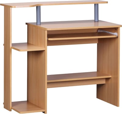 Computerbureau - Beukenhout - Toetsenbordverlenging - Ruimtebesparende pc-tafel met printeropslag - Bureau voor kleine kamers - 94 x 90 x 48 cm