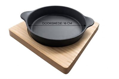 M.T.C© Gietijzeren pannetje-Kleine pan-Seveerpan-Houten onderzetter-Kamado-Dutch oven-BBQ